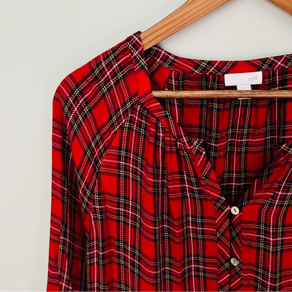 J. Jill Tiered Plaid Blouse Size L - Picture 2 of 4